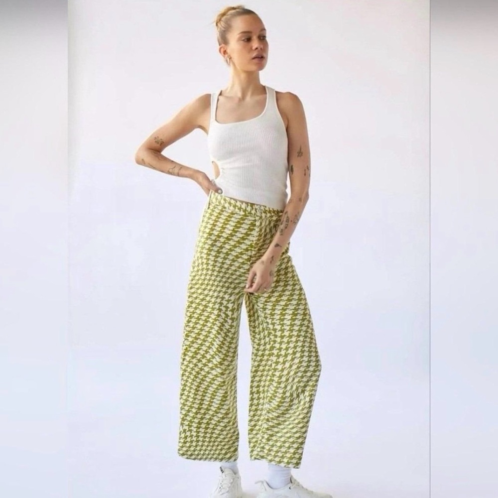 Urban Outfitters Green Houndstooth Wide Leg Pants